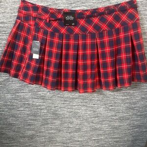 Red and Navy Plaid Pleated Mini Skirt
